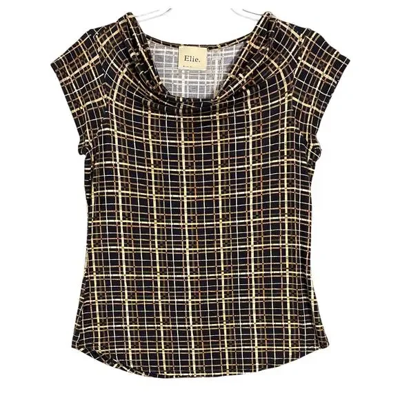 NEW Women's Elie Tahari Cowl Neck Abstract Pattern Cap Sleeve Business Shirt Top - Picture 1 of 7